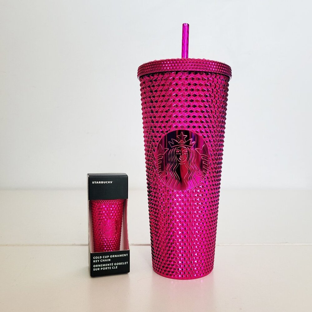 Starbucks Pink Sangria Metallic Venti 24 oz Tumbler w Straw and Ornament Lot